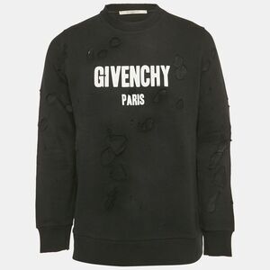 Givenchy Black Logo Printed Cotton Distressed Sweatshirt M